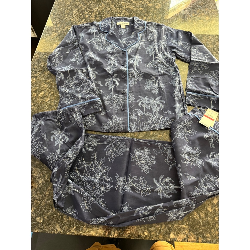 Tommy Bahama Womens Navy Blue Tropical Palm Pajama Set XS TW92639 401 NWT